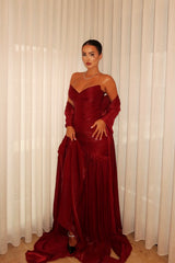 Romantic Burgundy Sweetheart Strapless Sleeveless Evening Dresses Floor Length With Pleats