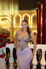 Stunning V-Neck Straps Sleeveless Mermaid Evening Dresses Gem Backless With Pleats