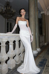Graceful Strapless Satin Mermaid Evening Dresses Sheath With Lace-Up Back