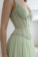 Dazzling Mint Green Sweetheart Straps Sleeveless Chiffon Evening Dresses Gem With Lace-Up Back