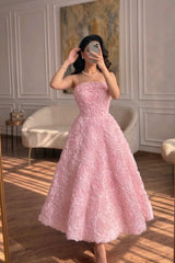 Glamorous Pink Strapless Sleeveless A-Line Evening Dresses