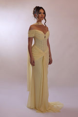 Chic Daffodil Sweetheart Off The Shoulder Chiffon Mermaid Evening Dresses Sheath With Pleats