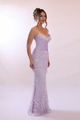 Glamorous Lilac Sweetheart Strapless Sleeveless Mermaid Evening Dresses Sheath With Beads Flower