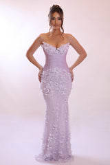 Glamorous Lilac Sweetheart Strapless Sleeveless Mermaid Evening Dresses Sheath With Beads Flower
