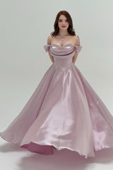 Graceful Chocolate Off The Shoulder Satin Evening Dresses A-Line Gem With Lace-Up Back