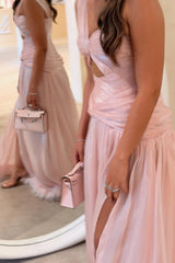Graceful Dusty Pink One shoulder Sleeveless Evening Dresses High Split With Pleats Feather