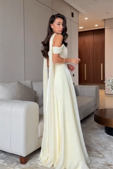 Graceful Off The Shoulder A-Line Evening Dresses Floor Length With Pleats