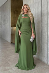 Timeless Green Strapless Sleeveless Chiffon Mermaid Evening Dresses Sheath With Pleats Wrap