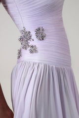 Graceful Lilac One Shoulder Sleeveless Chiffon Evening Dresses Floor Length With Pleats