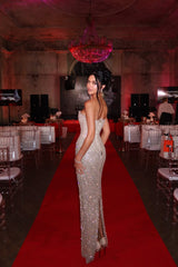 Dazzling Strapless Sleeveless Mermaid Evening Dresses Sheath Gem With Lace-Up Back