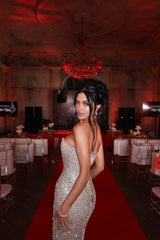 Dazzling Strapless Sleeveless Mermaid Evening Dresses Sheath Gem With Lace-Up Back
