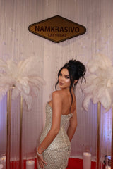 Dazzling Strapless Sleeveless Mermaid Evening Dresses Sheath Gem With Lace-Up Back