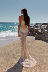 Dazzling Sweetheart Strapless Sleeveless Mermaid Evening Dresses Gem With Lace-Up Back