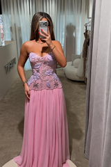 Graceful Dusty Pink Sweetheart Strapless Sleeveless Chiffon Evening Dresses Beads With Pleats