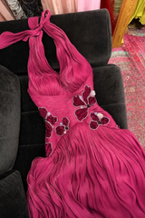 Glamorous Halter V-Neck Sleeveless A-Line Evening Dresses Gem With Pleats