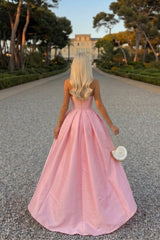 Glamorous Dusty Pink Strapless Sleeveless Satin Evening Dresses A-Line With Pleats Zipper