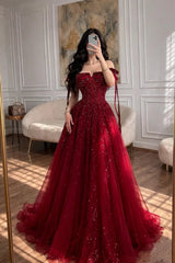Graceful Burgundy Sleeveless Tulle A-Line Evening Dresses Floor Length With Pleats
