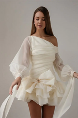 Glamorous Long Sleeves Chiffon Homecoming Dresses Mini With Ruffles