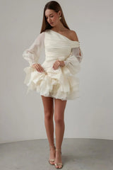 Glamorous Long Sleeves Chiffon Homecoming Dresses Mini With Ruffles