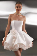 Glamorous Strapless Sleeveless Satin Homecoming Dresses Mini With Zipper