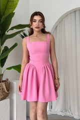 Pretty Pink Straps Sleeveless Satin Homecoming Dresses Mini With Pleats