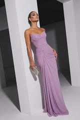 Glamorous Lavender Sweetheart Strapless Sleeveless Chiffon Evening Dresses Mermaid With Zipper