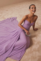 Glamorous Lavender Sweetheart Strapless Sleeveless Chiffon Evening Dresses Mermaid With Zipper