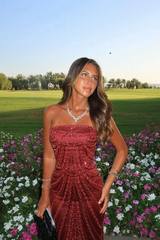 Chic Burgundy Strapless Sleeveless Mermaid Evening Dresses Sheath With Beads Zipper