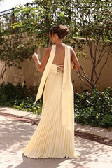 Graceful Daffodil Strapless Sleeveless Evening Dresses Floor Length With Lace-Up Back