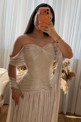 Timeless Sweetheart Off The Shoulder A-Line Evening Dresses Floor Length With Pleats