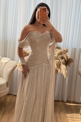 Timeless Sweetheart Off The Shoulder A-Line Evening Dresses Floor Length With Pleats