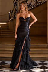 Chic Black Sweetheart Strapless Sleeveless Mermaid Evening Dresses Sheath Layered With Lace-Up Back