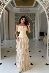 Elegant Strapless Sleeveless Chiffon Evening Dresses Floor Length With Pleats