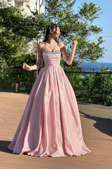 Dazzling Dusty Pink Sweetheart Strapless Sleeveless Satin Evening Dresses A-Line With Lace-Up Back