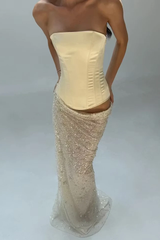 Dazzling Daffodil Strapless Sleeveless Mermaid Evening Dresses Column With Lace-Up Back