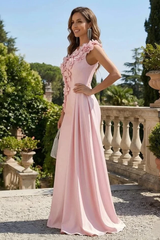 Glamorous Pink One Shoulder Satin Evening Dresses Mermaid Column With Flower Zipper