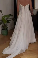 Elegant White Short Sleeves Chiffon Evening Dresses Backless With Lace-Up Back