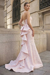 Elegant Pink Strapless Sleeveless Mermaid Evening Dresses Side Split With Lace-Up Back