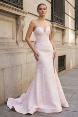 Elegant Pink Strapless Sleeveless Mermaid Evening Dresses Side Split With Lace-Up Back