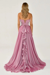 Dazzling Strapless Sleeveless A-Line Evening Dresses High Split With Lace-Up Back