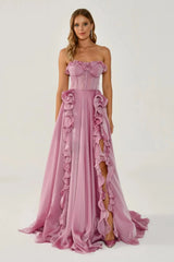 Dazzling Strapless Sleeveless A-Line Evening Dresses High Split With Lace-Up Back