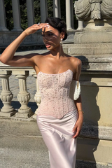 Timeless Pink Strapless Sleeveless Satin Mermaid Evening Dresses Floor Length With Lace-Up Back