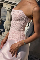 Timeless Pink Strapless Sleeveless Satin Mermaid Evening Dresses Floor Length With Lace-Up Back
