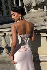 Timeless Pink Strapless Sleeveless Satin Mermaid Evening Dresses Floor Length With Lace-Up Back