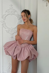 Glamorous Dusty Pink Strapless Sleeveless Homecoming Dresses Mini With Lace-Up Back