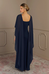 Glamorous Navy Blue Mermaid Satin Evening Dresses Column Floor Length With Zipper