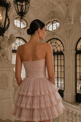 Charming Dusty Pink Strapless Sleeveless Homecoming Dresses Mini With Zipper
