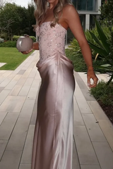 Graceful Dusty Pink Sweetheart Strapless Sleeveless Satin Evening Dresses Column With Lace-Up Back