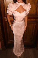 Timeless Dusty Rose Short Sleeves Mermaid Evening Dresses Floor Length With Zipper