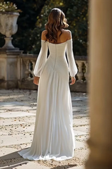 Graceful Sweetheart Long Sleeves Chiffon Evening Dresses Floor Length With Zipper Pleats